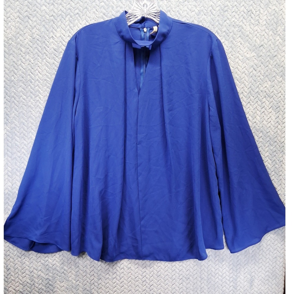 NWT Cato Plus Sportswear Royal Blue Mock Neck Bell Sleeve Blouse 14/16W Cutout